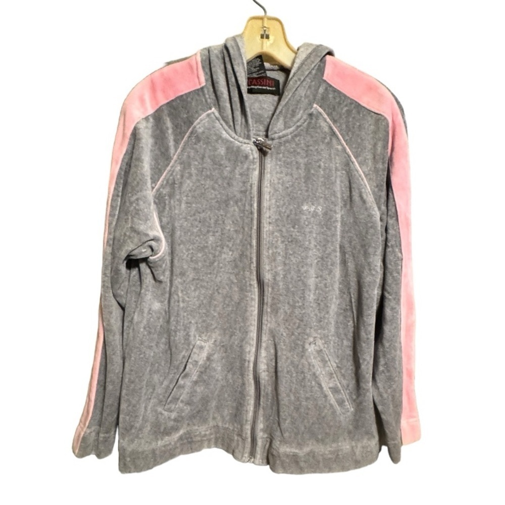 Vintage Cassini by Oleg Cassini Gray Velour‎ Hoody Jacket